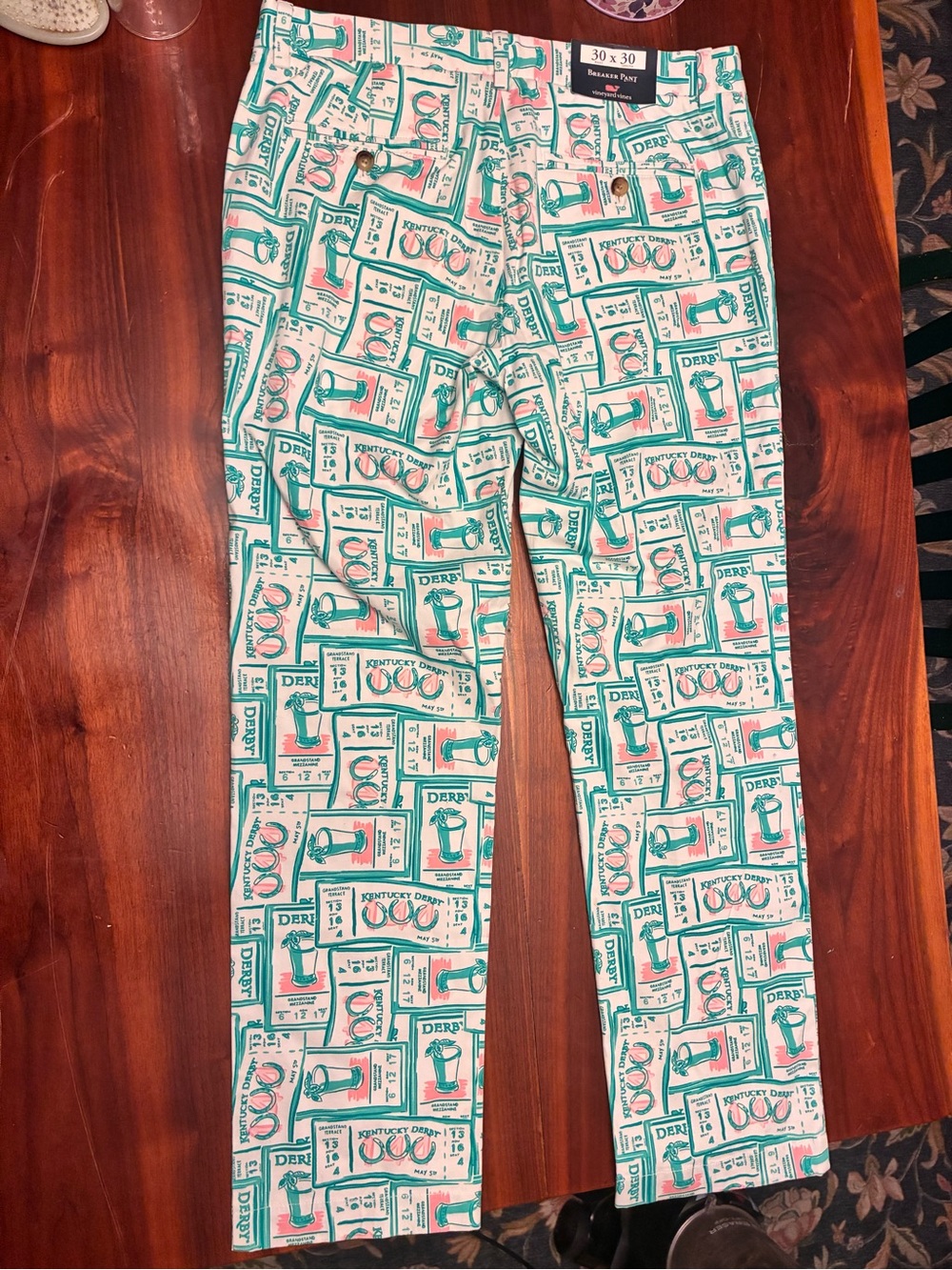 Vineyard Vines Pants Mens 30x30 Kentucky Derby Ticket Print Chino Casual Party - Picture 4 of 7